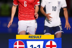 歐洲杯戰報：丹麥1-1英格蘭 尤爾曼德驚天遠射為丹麥扳平比分